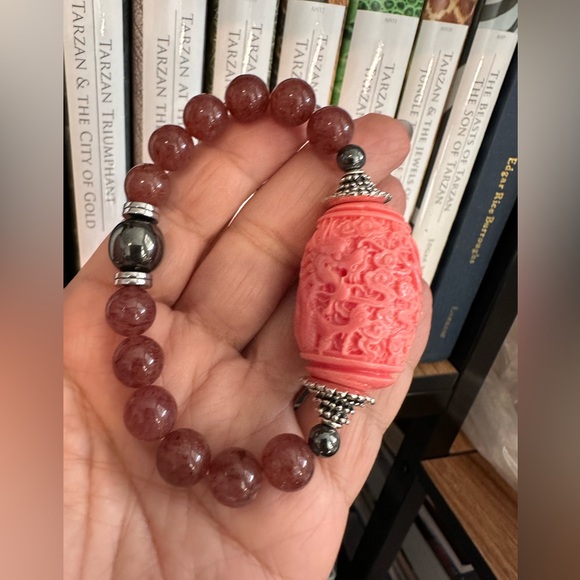 STRAWBERRY QUARTZ STONES + LUCKY DRAGON NATURAL BRACELET size 7” - Picture 14 of 14